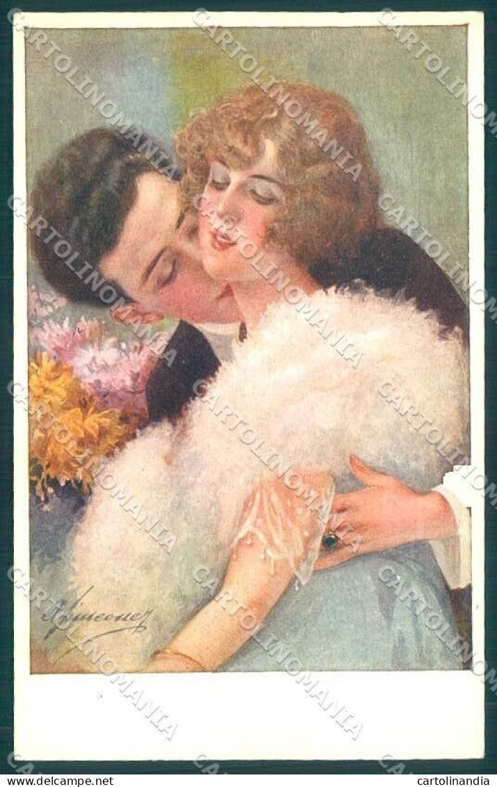 Artist Signed Simeone Lady Kissing Couple Serie 305 Postcard VK9319 - Autres & Non Classés