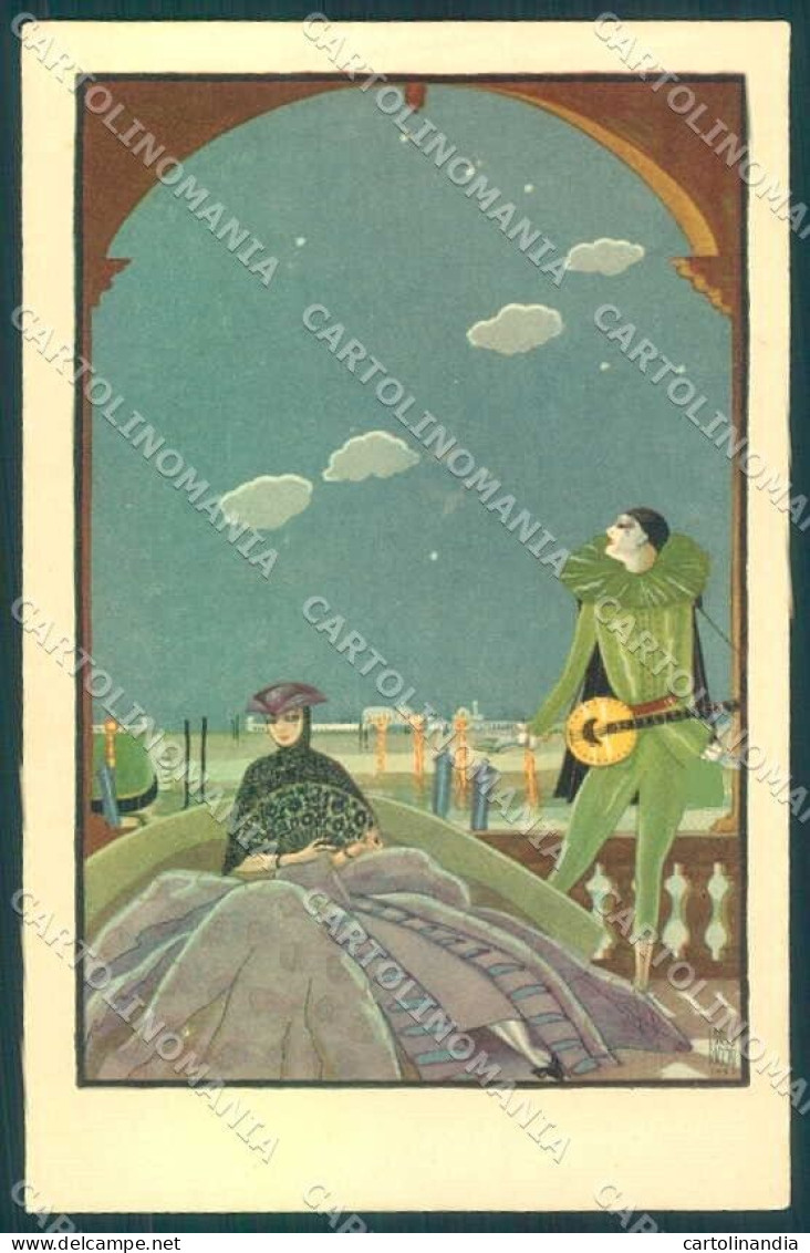 Artist Signed Riccio Lady Pierrot Art Deco Venezia Degami 1014 Postcard VK9331 - Autres & Non Classés