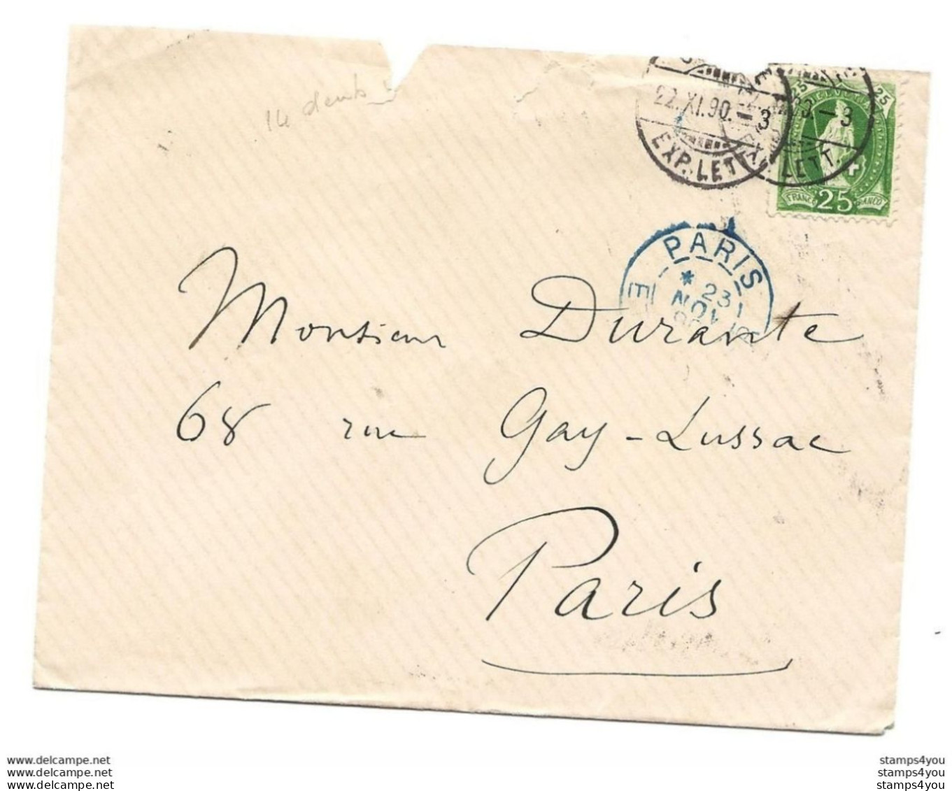 116 - 85 - Enveloppe Envoyée De Genève En France 1890 - Covers & Documents