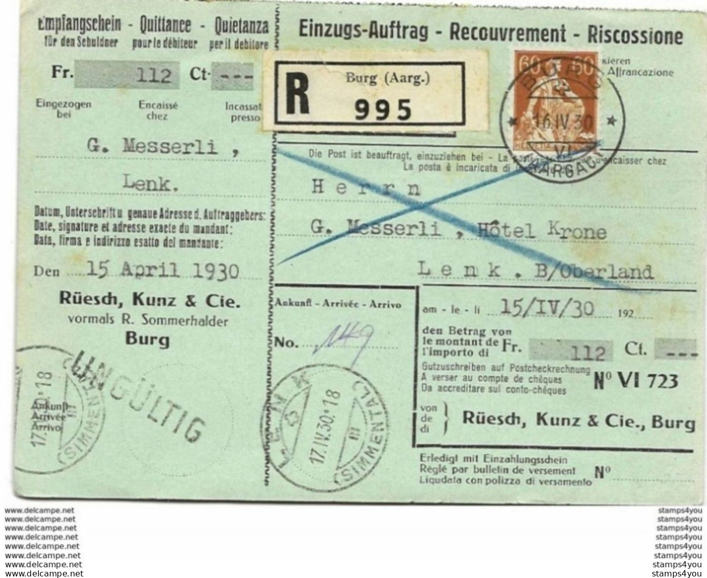 25 - 22 - Carte Recommandée Envoyée De Burg 1930 - Brieven En Documenten