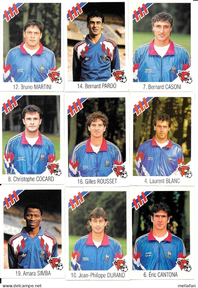 CG27 - VACHE QUI RIT EQUIPE DE FRANCE 92 - COCARD BLANC ROUSSET MARTINI PARDO CASONI SIMBA DURAND CANTONA - Otros & Sin Clasificación