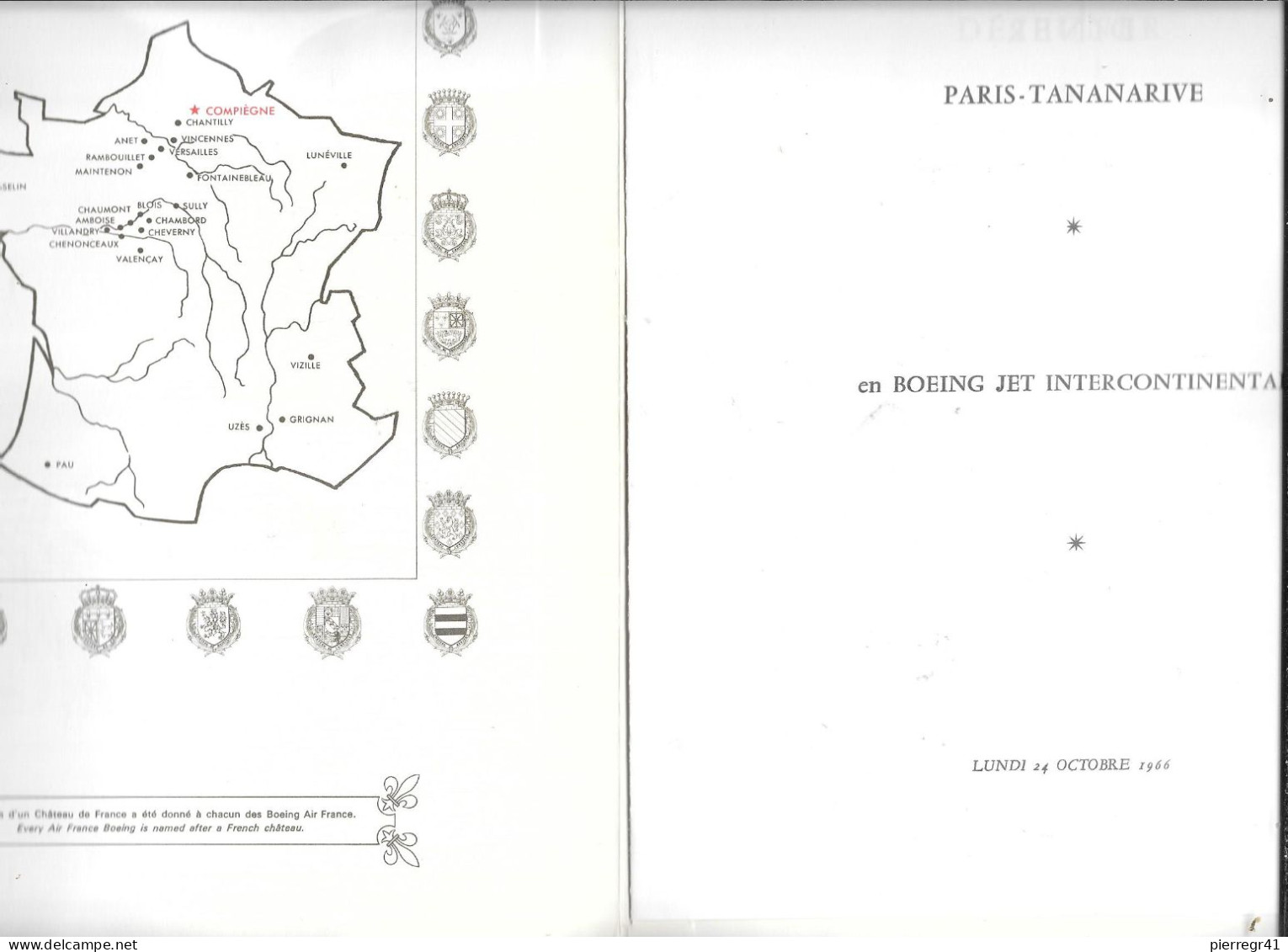 MENU-1966-AIR FRANCE-MENU-CHATEAUX De France-COMPIEGNE-Dessin-P.Pages-VOL-PARIS/TANANARIVE-TBE-RARE - Menú