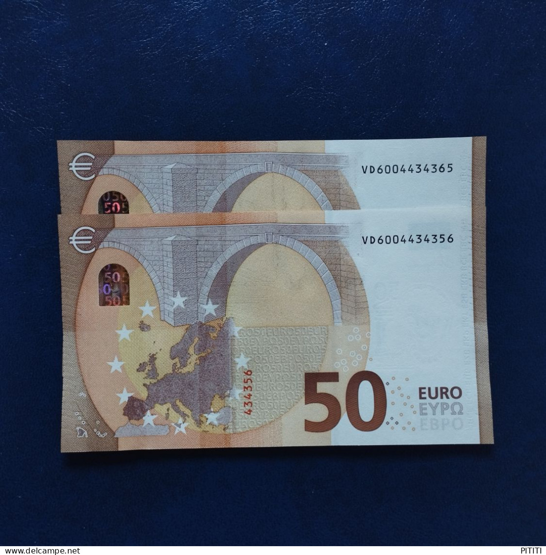 EURO SPAIN 50 V033A1 VD LAGARDE UNC, PAIR CORRELATIVE RADAR2 - 50 Euro