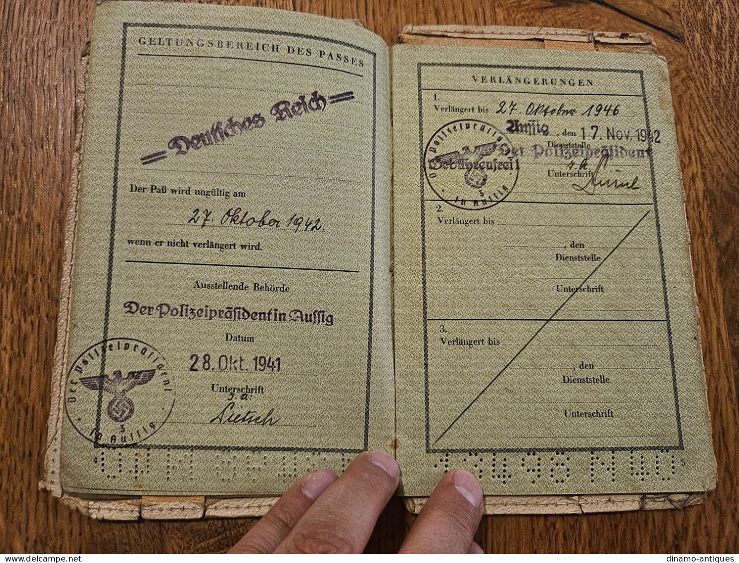 1941 Germany Passport Passeport Reisepass Issued In Aussig Ústí Nad Labem - Historische Documenten