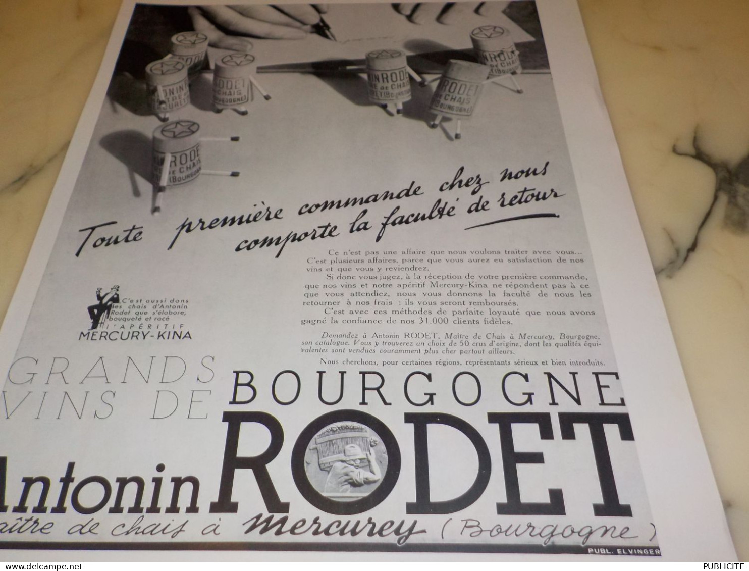 ANCIENNE PUBLICITE 1 ER COMMANDE GRANDS VIN DE BOURGOGNE ANTONIN RODET 1937 - Advertising