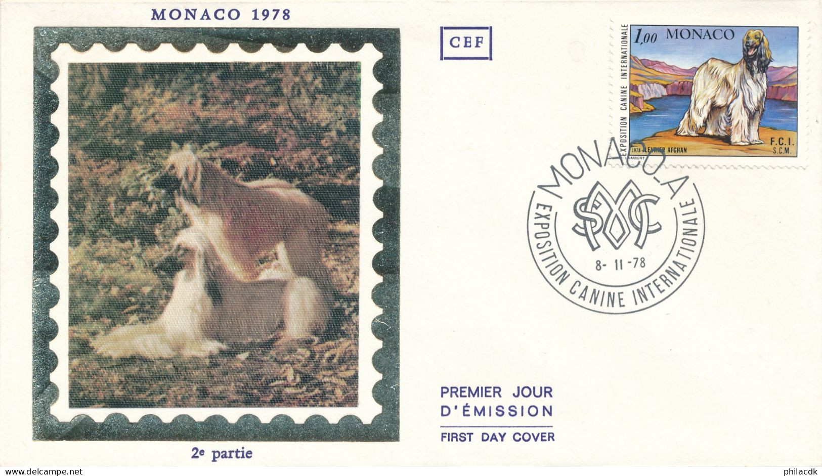 MONACO - ENVELOPPE PREMIER JOUR DU 8 NOVEMBRE 1978 EXPOSITION CANINE INTERNATIONALE - Chiens