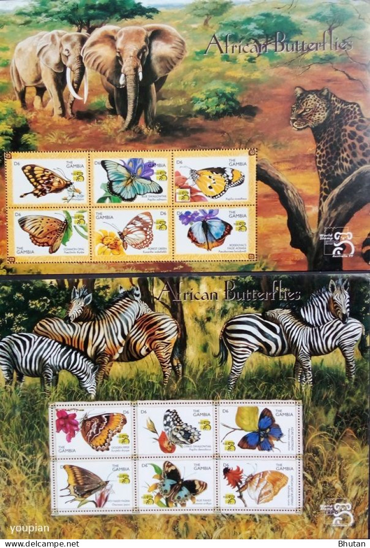 Gambia 1998, African Butterflies, Two MNH Sheetlets - Gambia (1965-...)