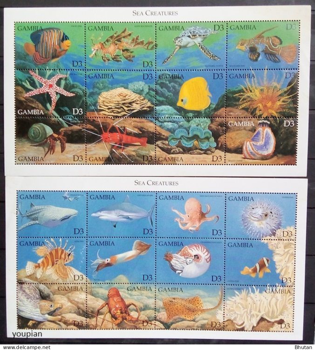 Gambia 1999, Sea Creatures, Two MNH S/S - Gambia (1965-...)