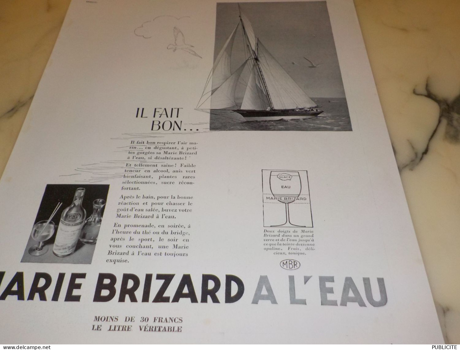 ANCIENNE PUBLICITE LA VOILE ET  MARIE BRIZARD A L EAU 1935 - Werbung