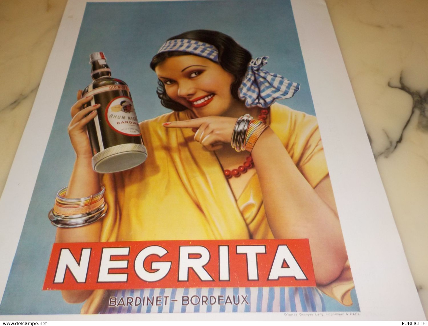 ANCIENNE PUBLICITE BARDINET BORDEAUX  RHUM NEGRITA 1935 - Alcools