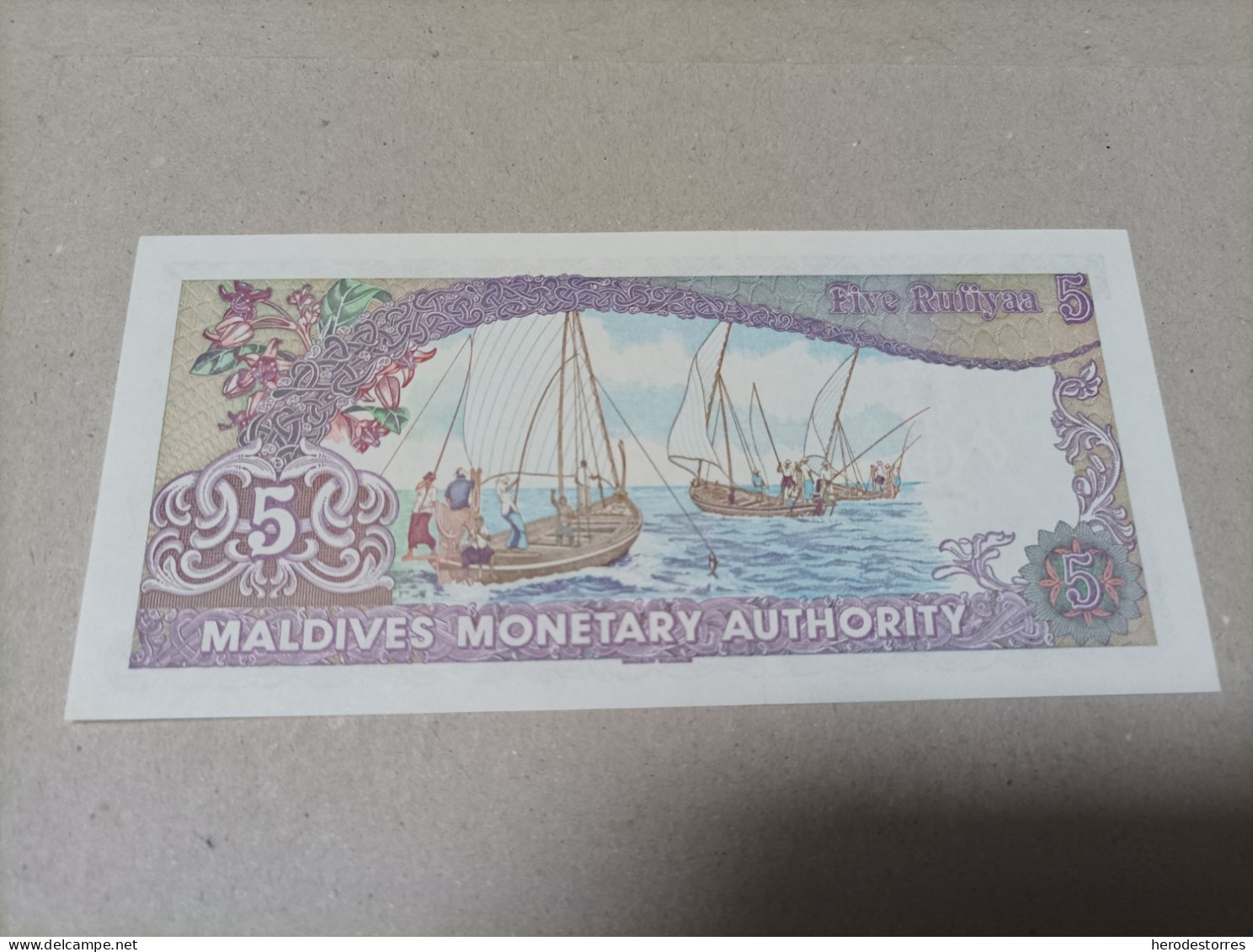 Billete Maldivas, 5 Rufiyaa, Año 1983, Serie A, UNC - Maldiven