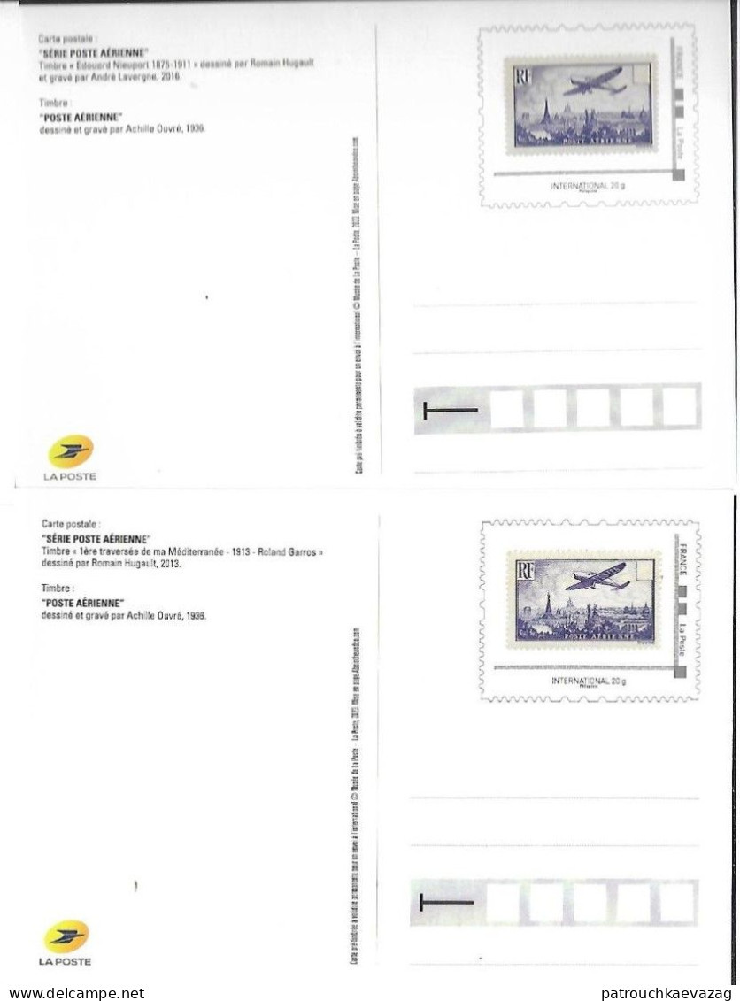 France 2023 PAP : 2 Cartes Pré-timbrées Poste Aérienne. Timbre Edouard Nieuport & Rolland Garros - PAP : Altri (1995-...)