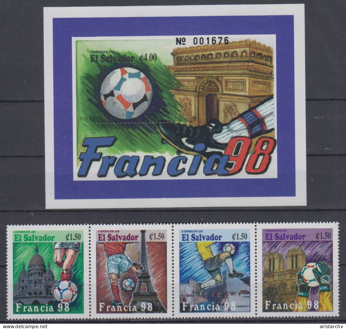 SALVADOR 1998 FOOTBALL WORLD CUP S/SHEET AND 4 STAMPS - 1998 – Frankrijk