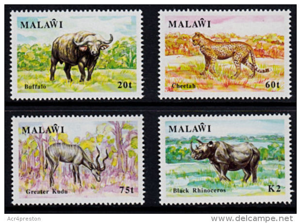 G0051 MALAWI 1991, SG 858-61 Wildlife  MNH  (buffalo, Cheetah, Kudu, Rhinoceros) - Malawi (1964-...)