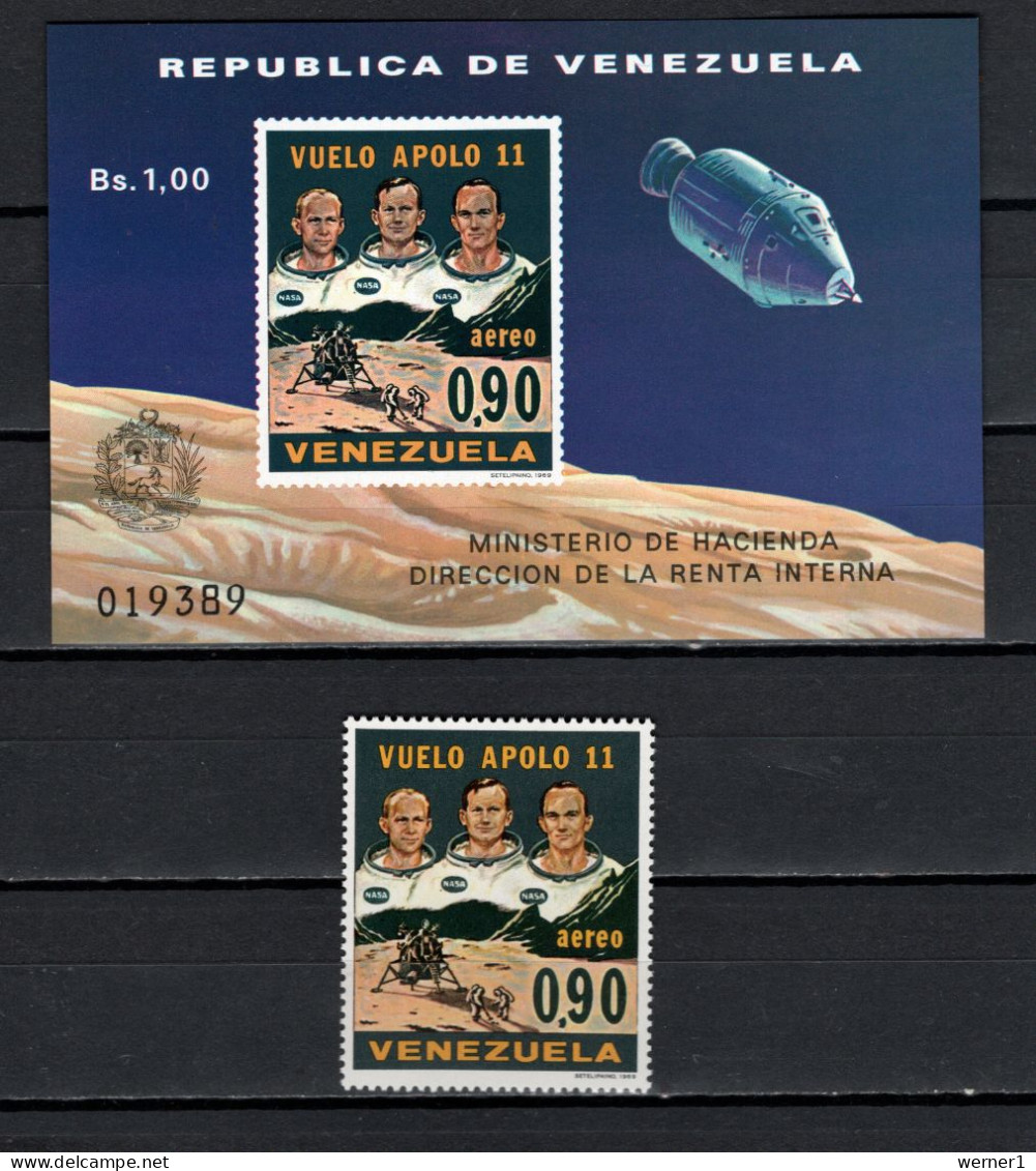 Venezuela 1969 Space, Apollo 11 Moonlanding Stamp + S/s MNH - Amérique Du Sud