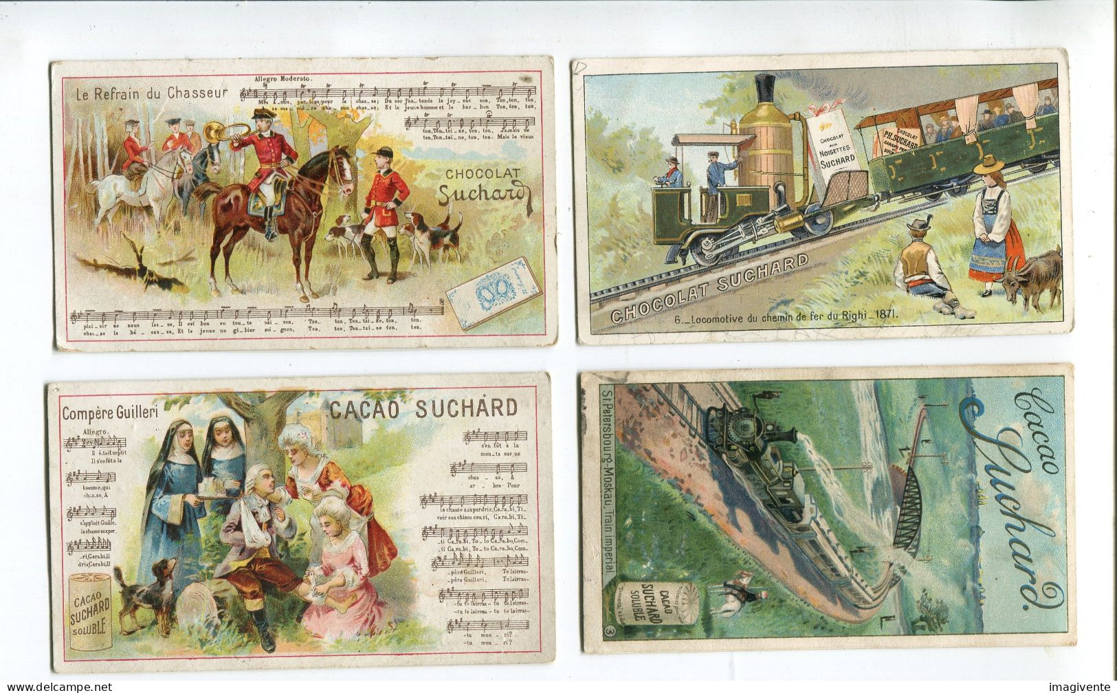 Lot De 4 Chromos Chocolat SUCHARD Series Divers  121  169  179 Train   Chansons - Suchard