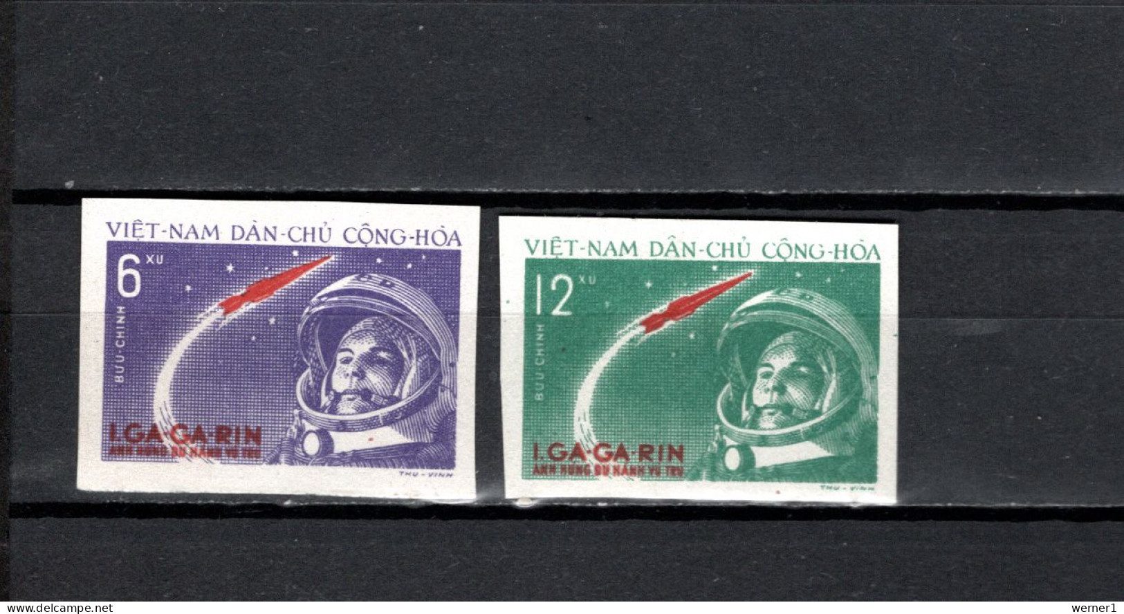 Vietnam 1961 Space, Yuri Gagarin Set Of 2 Imperf. MNH - Azië