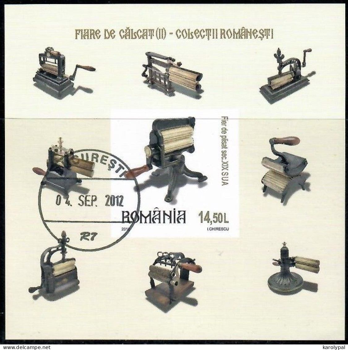 Romania, 2012  CTO, Mi. Bl. Nr. 538                          Pressing Irons II - Gebraucht