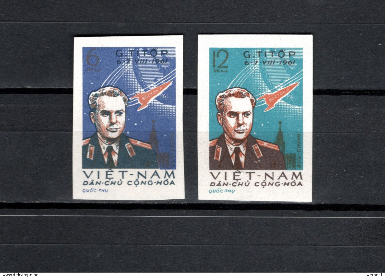 Vietnam 1961 Space, German Titov Set Of 2 Imperf. MNH - Asien