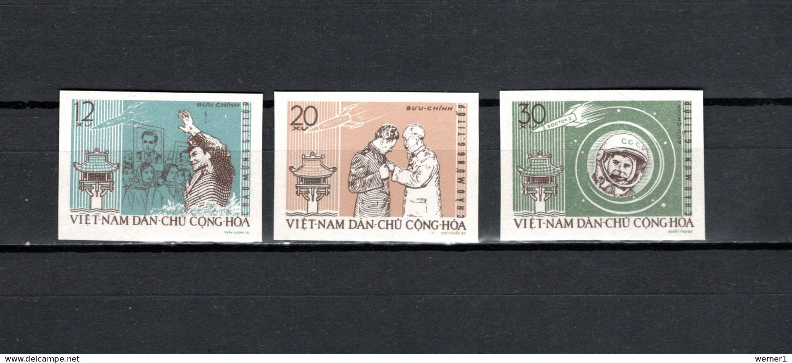 Vietnam 1962 Space, German Titov Set Of 3 Imperf. MNH - Asia