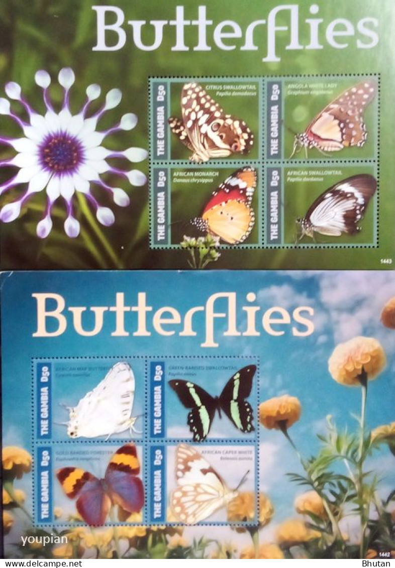 Gambia 2013, Butterflies, Two MNH S/S - Gambie (1965-...)