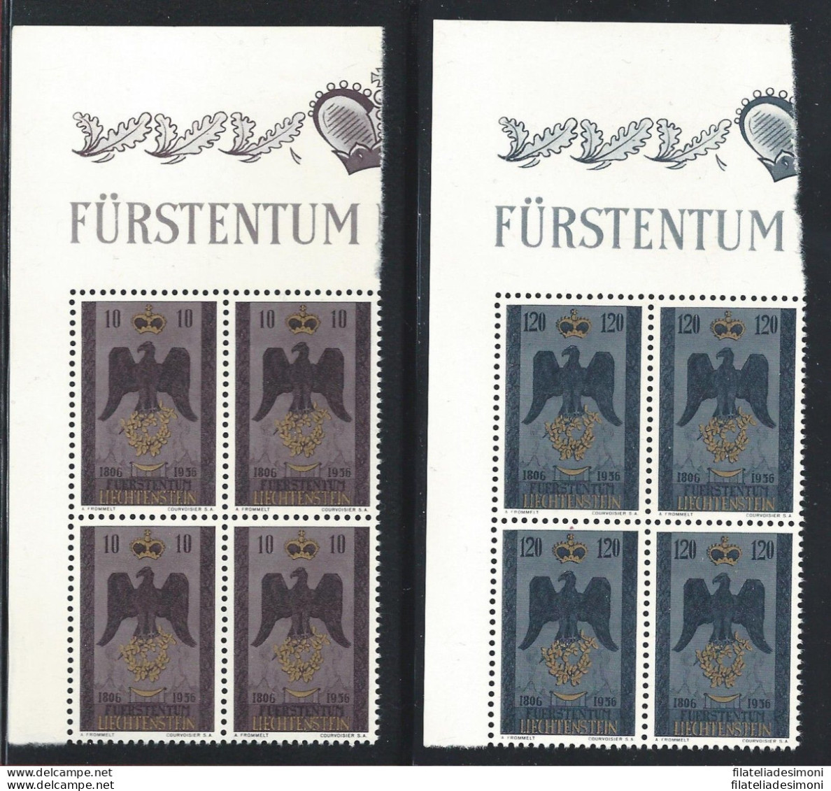 1956 LIECHTENSTEIN, N° 307/308   2 Valori   MNH**  QUARTINA - Otros & Sin Clasificación