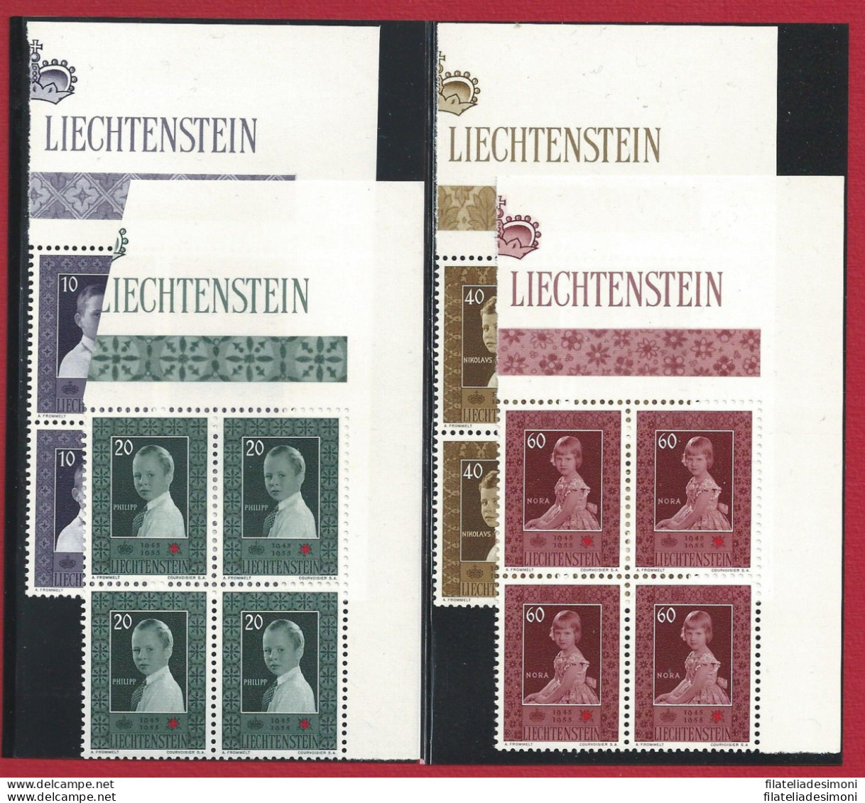 1955 LIECHTENSTEIN, N° 300/303  4 Valori   MNH**  QUARTINA - Otros & Sin Clasificación