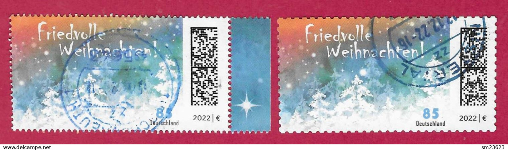 BRD 2022  Mi.Nr. 3728 + 3730 , Weihnachten / Christmas - Nassklebend + Selbstklebend - Gestempelt / Fine Used / (o) - Usati