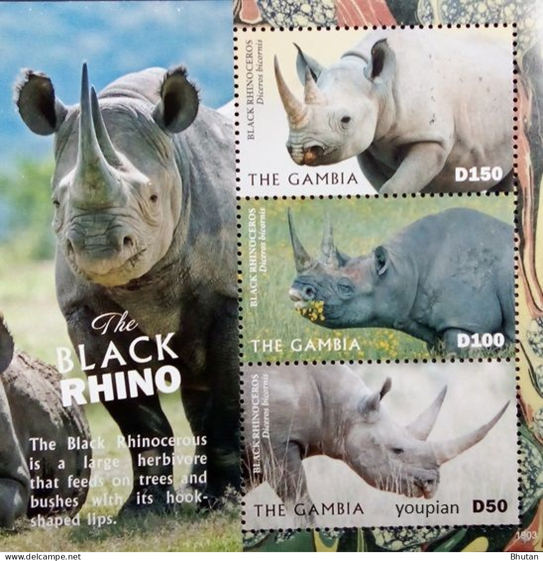 Gambia 2019, Black Rhinoceros, MNH S/S - Gambie (1965-...)