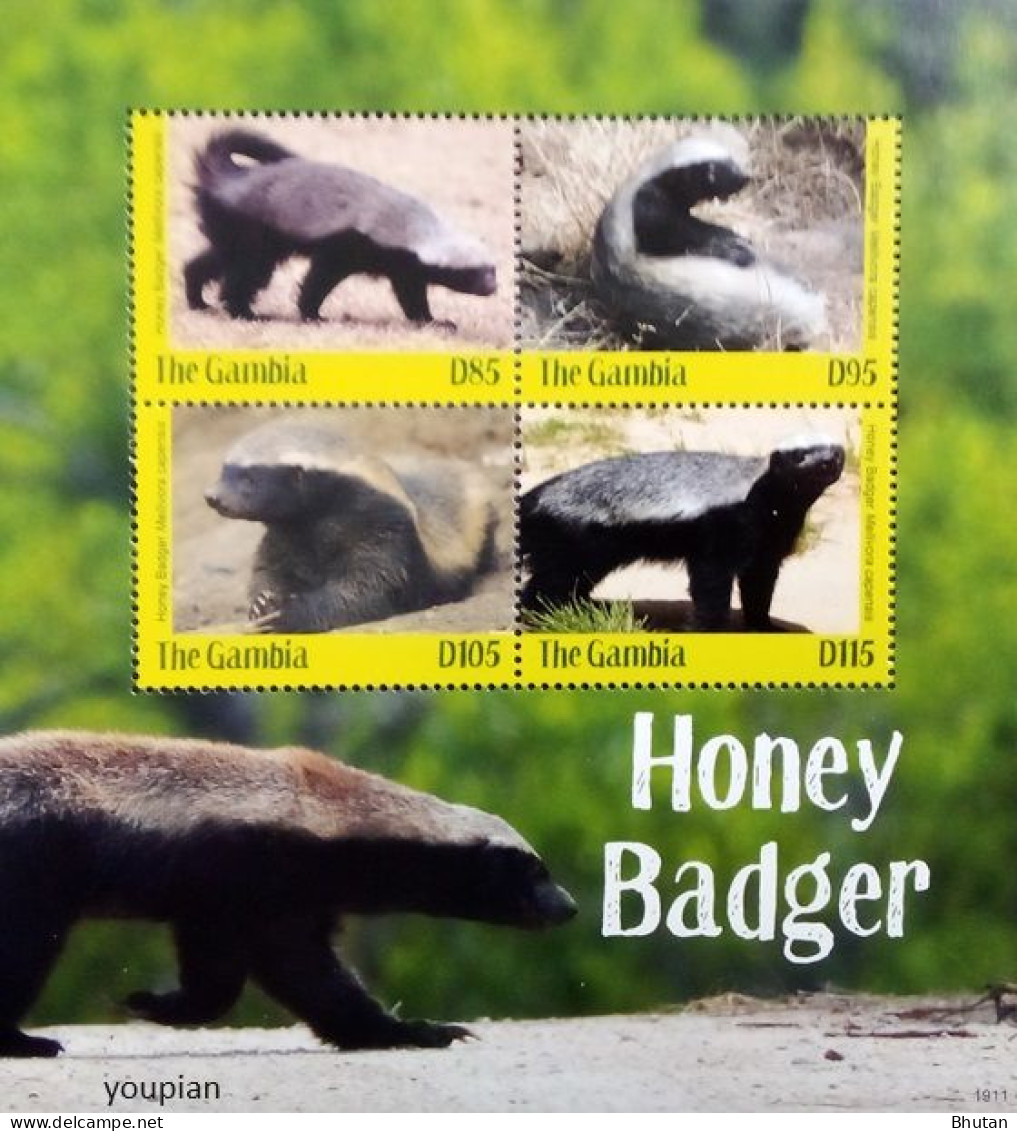 Gambia 2019, Honey Badger, MNH S/S - Gambia (1965-...)