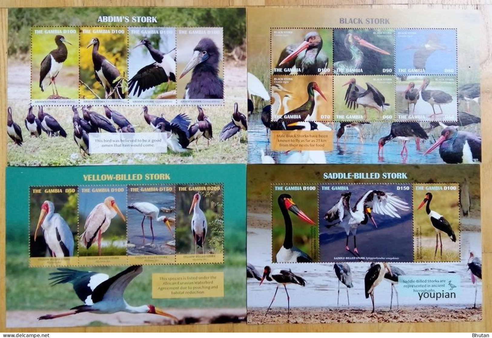 Gambia 2019, Storcks. Four MNH S/S - Gambie (1965-...)