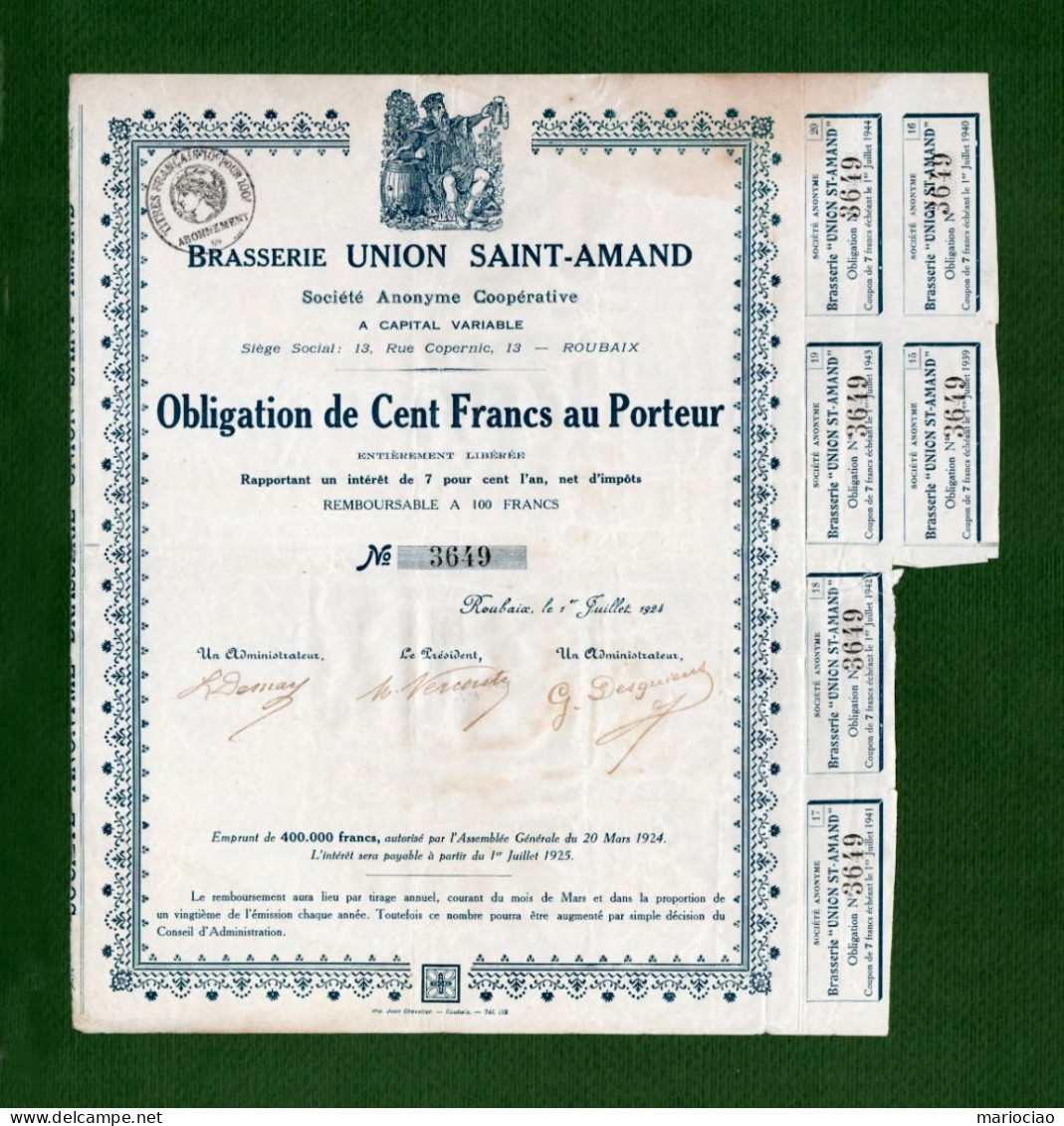 T-FR BRASSERIE UNION SAINT-AMAND ROUBAIX 1924 - Altri & Non Classificati