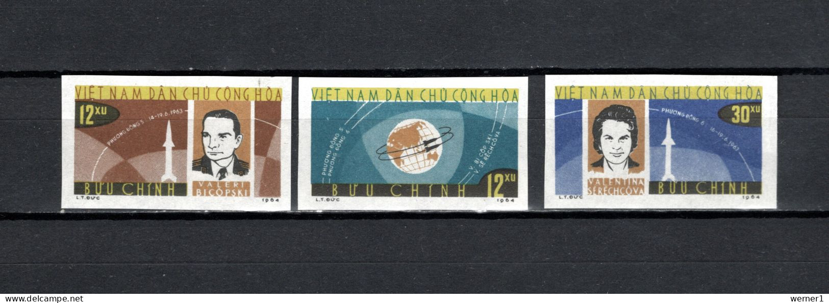 Vietnam 1964 Space, Vostok 5 And 6 Set Of 3 Imperf. MNH - Asie