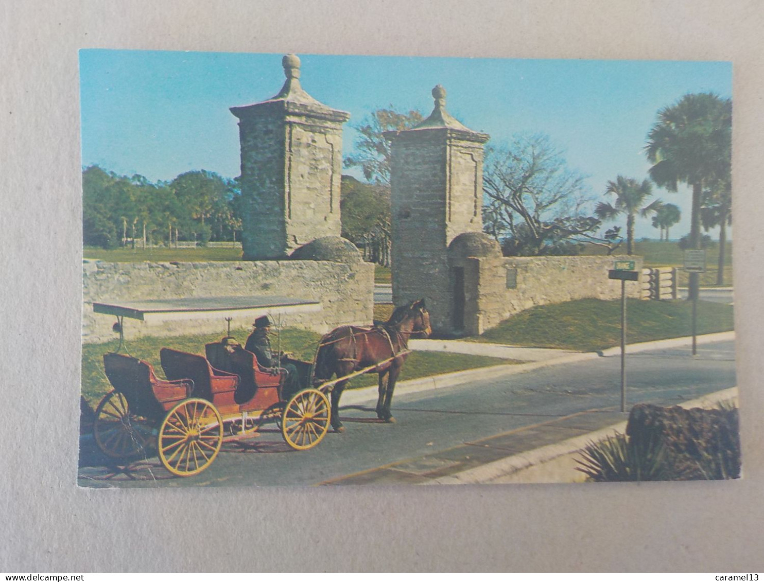 CPSM -  AU PLUS RAPIDE -  CHEVAUX - ATTELLAGE CHEVAL - ST AUGUSTINE FLORIDE -  VOYAGEE TIMBREE USA - FORMAT CPA - Horses