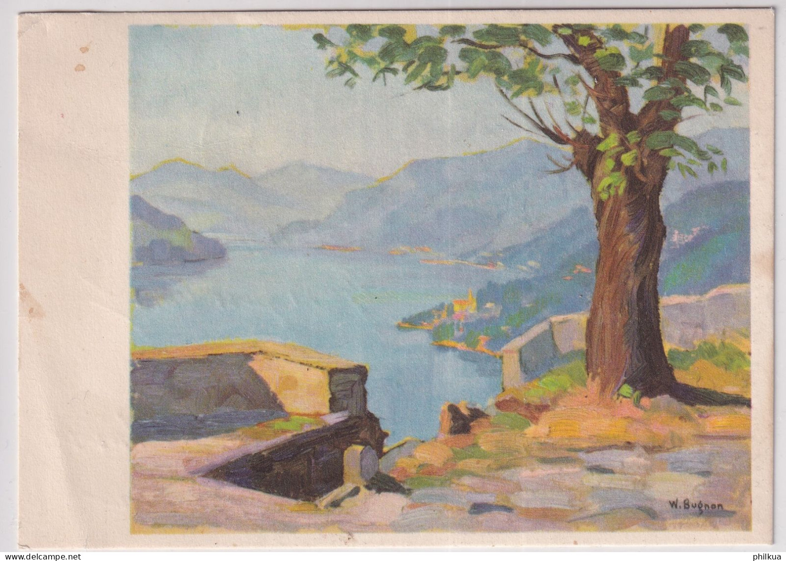 Lac Majeur - Lago Maggiore - Blick Von Ronco Aus - Künstlerkarte Walter Bugnon, Ste. Croix - Pro Infirmis Karte - Ronco Sopra Ascona