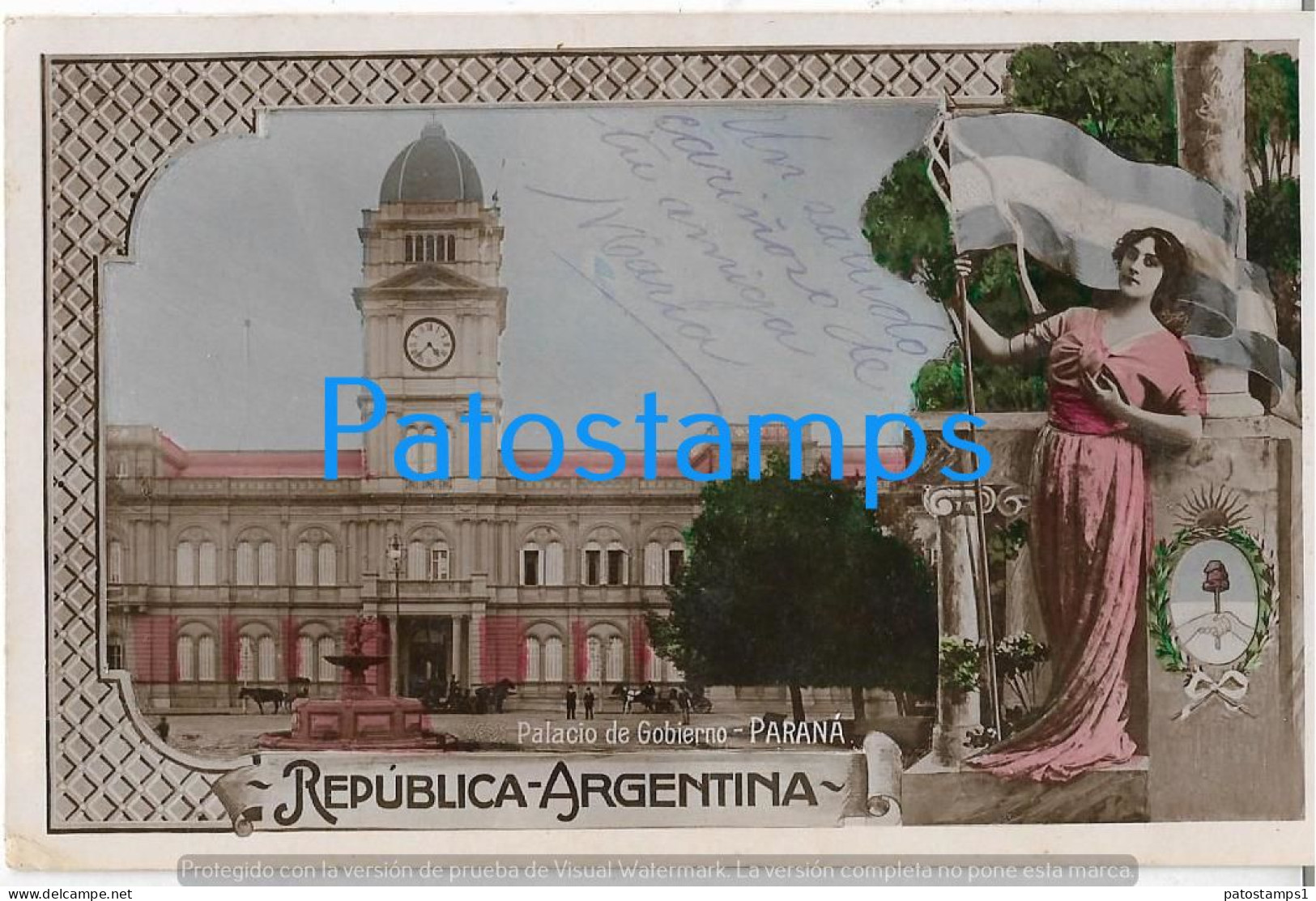 227155 ARGENTINA ENTRE RIOS PARANA PALACIO DE GOBIERNO CENTENARIO HERALDRY & FLAG  POSTAL POSTCARD - Argentinien