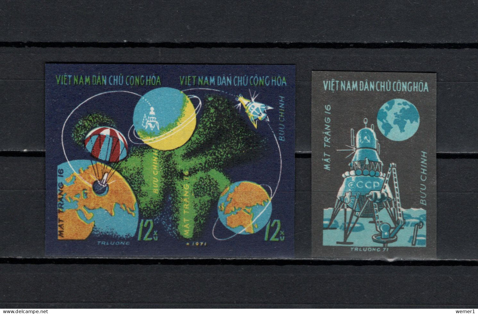 Vietnam 1971 Space, Luna 16 Set Of 3 Imperf. MNH - Asie