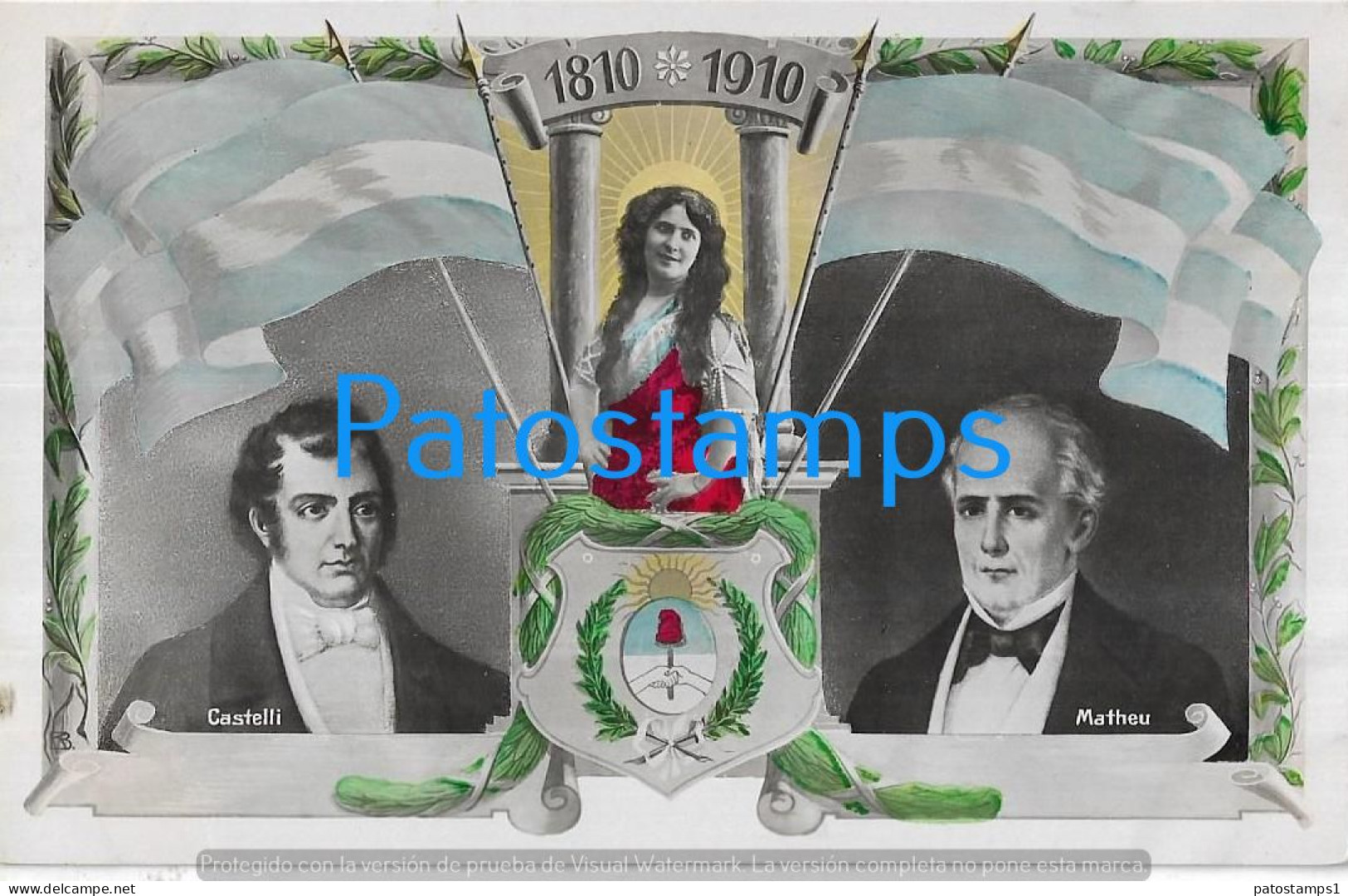 227158 ARGENTINA CENTENARIO HERALDRY & FLAG CASTELLI & MATHEU POSTAL POSTCARD - Argentine