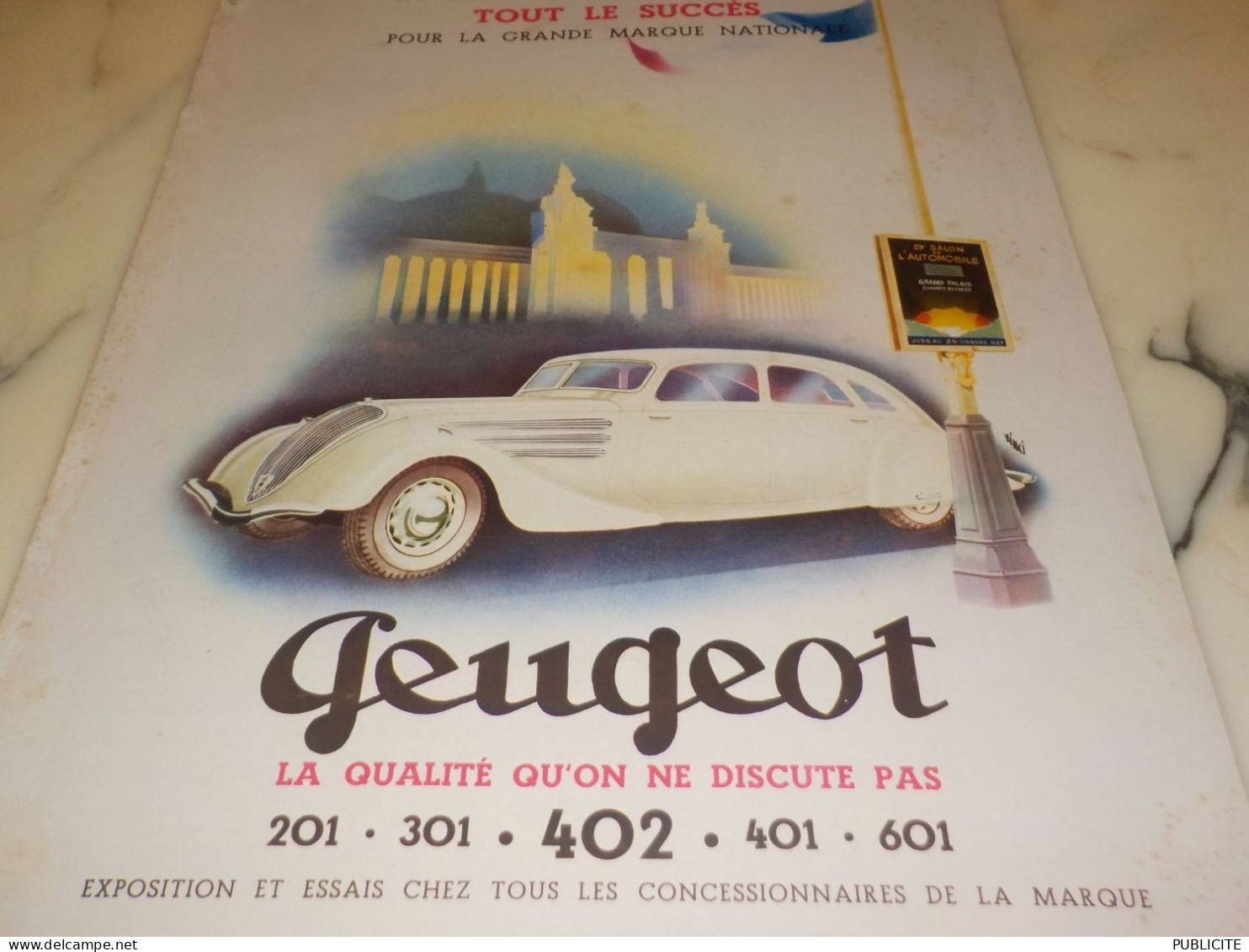 ANCIENNE PUBLICITE SUCCES SALON DE L AUTOMOBILE  VOITURE PEUGEOT 1935 - KFZ