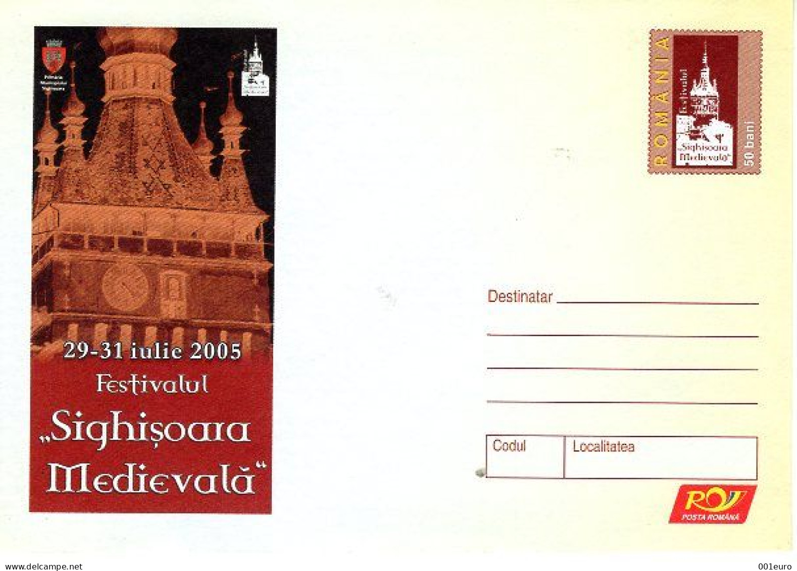 ROMANIA 069x2005: MEDIEVAL TOWN SIGHISOARA, Unused Prepaid Postal Stationery Cover - Registered Shipping! - Interi Postali