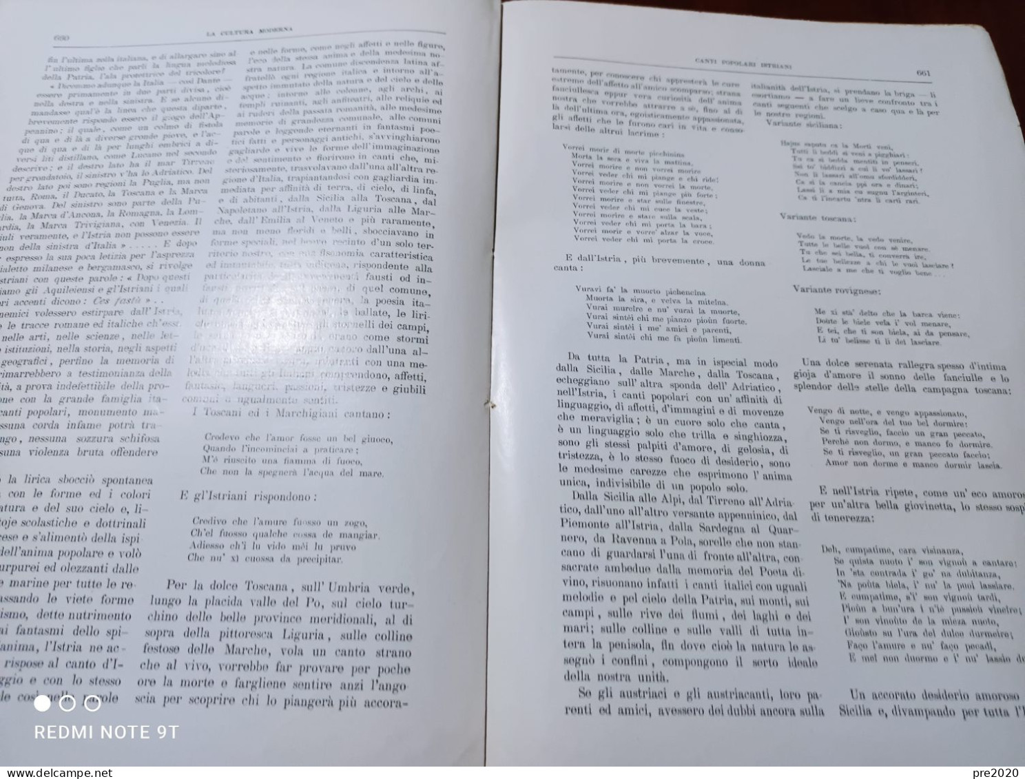 LA CULTURA MODERNA 1915 CANTI POPOLARI ISTRIANI POMPEI ENRICO CARUSO - Other & Unclassified