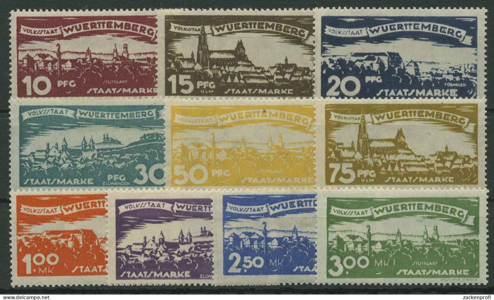 Württemberg Dienstmarken 1920 Abschiedsausgabe Städteansichten 272/81 Mit Falz - Mint