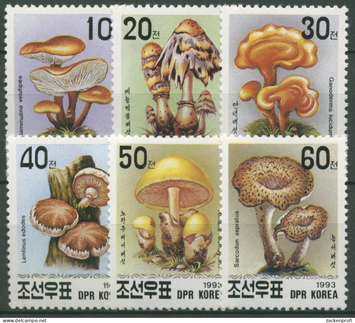 Korea (Nord) 1993 Pilze: Tintling, Porling, Shiitake 3373/78 Postfrisch - Korea, North