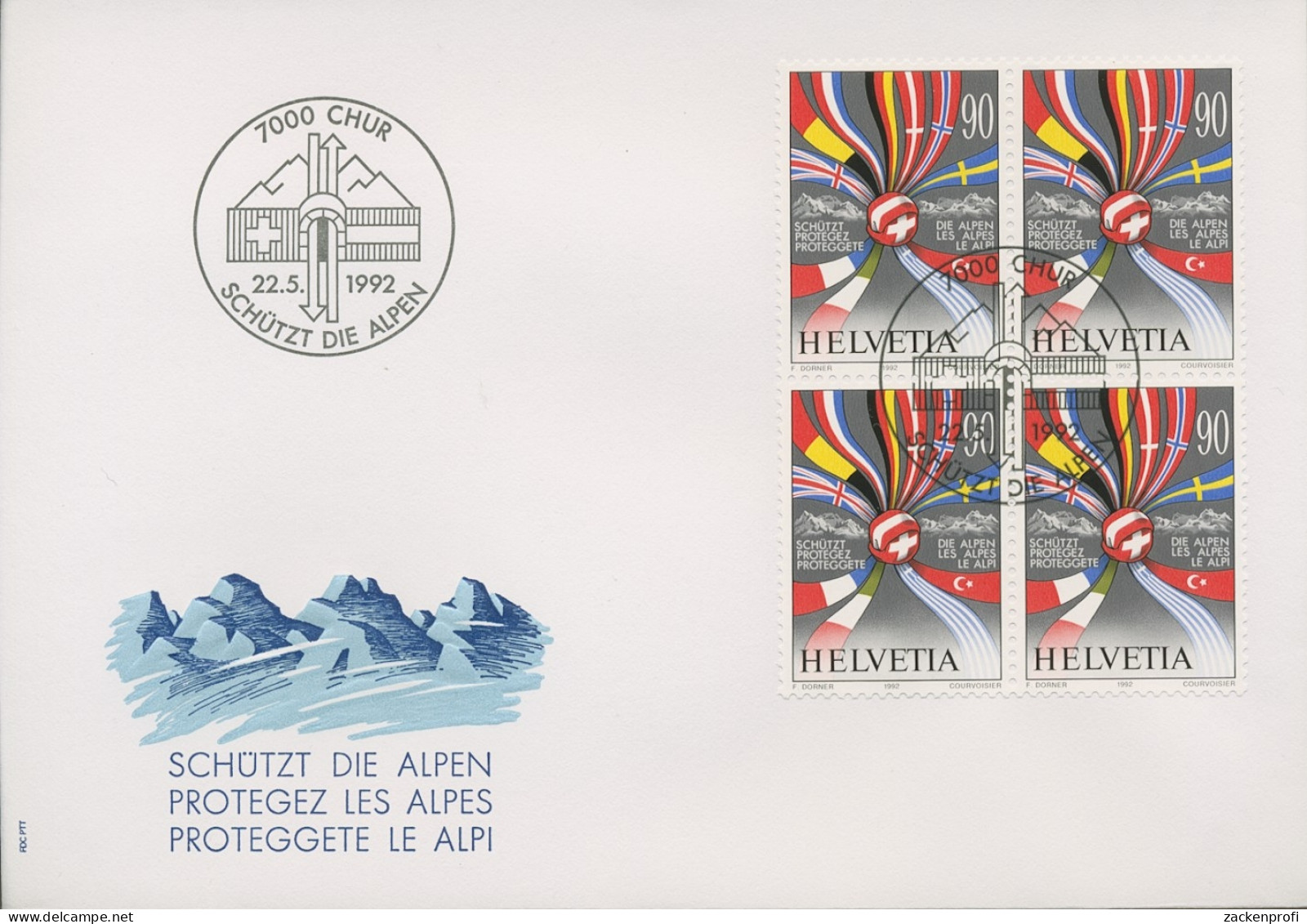 Schweiz 1992 Schützt Die Alpen 4er-Block Ersttagsbrief 1477 FDC (X16633) - FDC