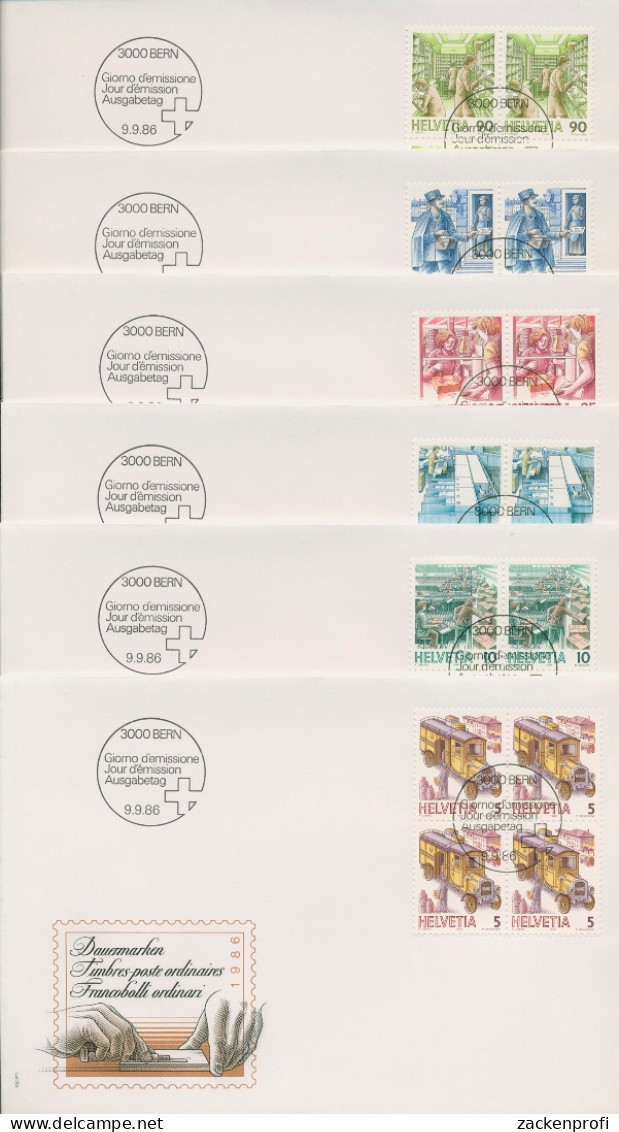 Schweiz 1986 Freimarken Postbeförderung 4er-Block 1321/26 FDC (X16635) - FDC