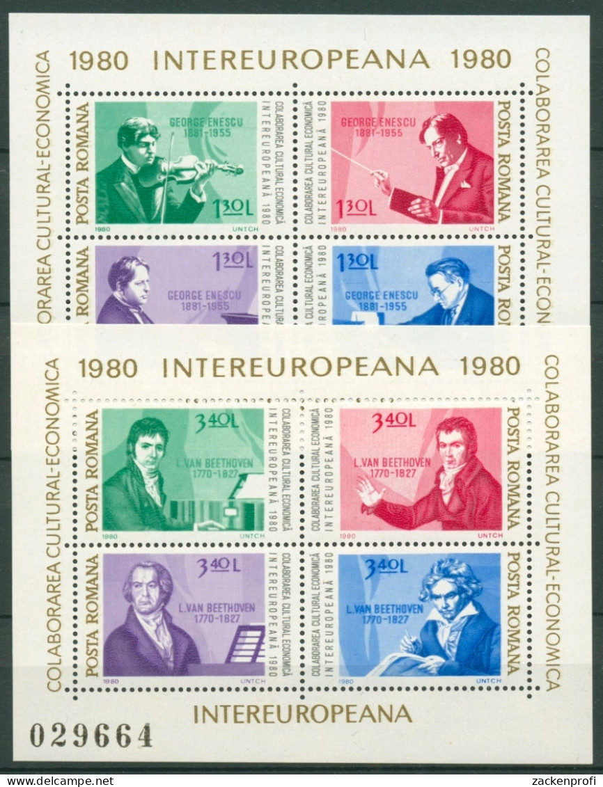 Rumänien 1980 INTEREUROPA Komponisten Block 169/70 Postfrisch (C92019) - Blokken & Velletjes