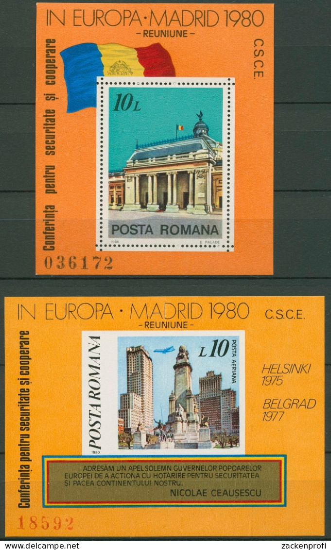 Rumänien 1980 KSZE Gebäude I.Bukarest U. Madrid Block 174/75 Postfrisch (C92013) - Blocs-feuillets