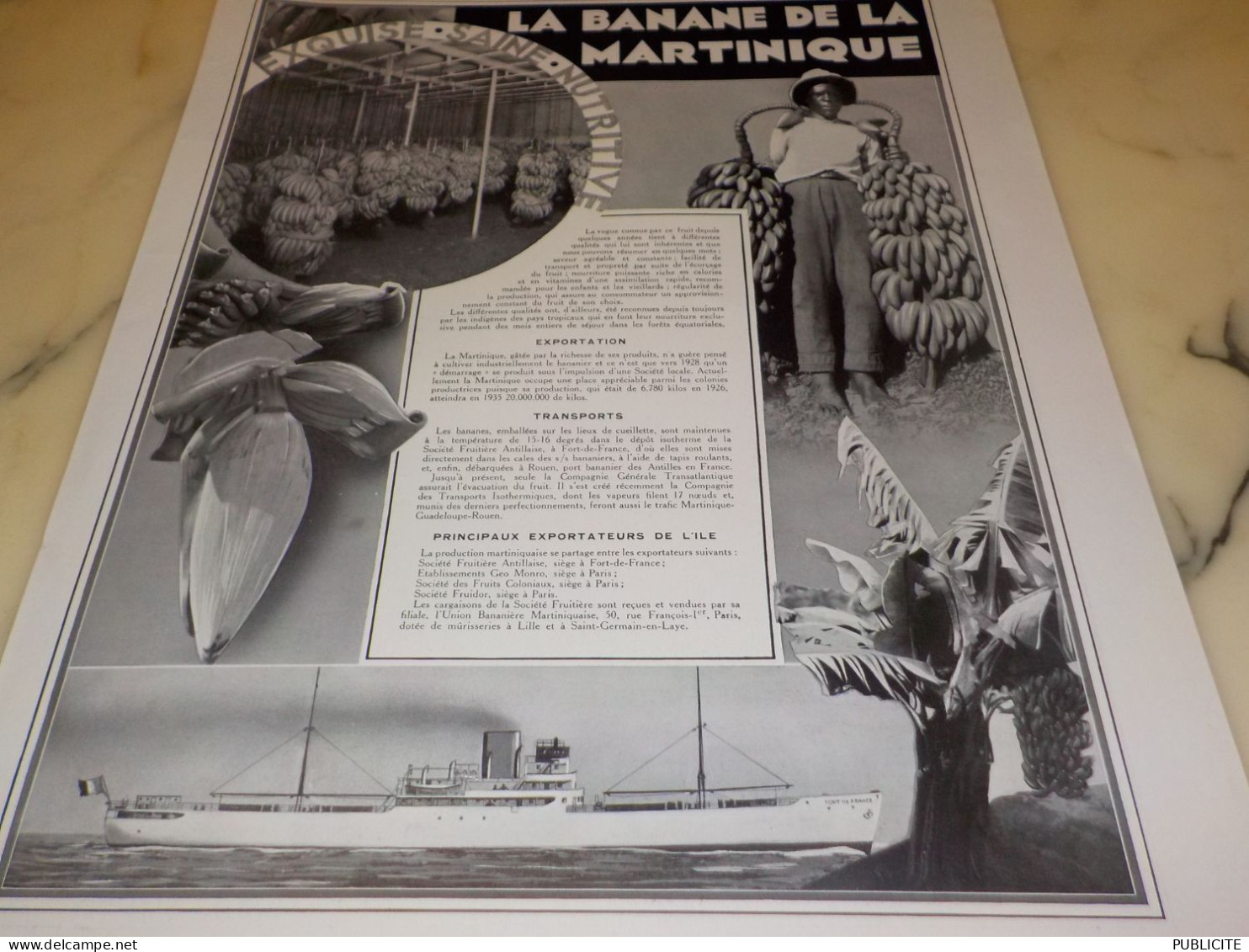 ANCIENNE PUBLICITE LA BANANE DE LA MARTINIQUE 1935 - Other & Unclassified