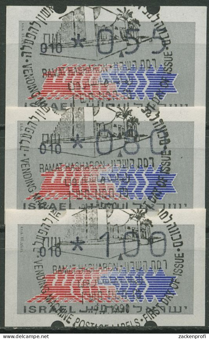 Israel ATM 1990 Hirsch Automat 010 Portosatz 3 Werte, ATM 3.1.10 S1 Gestempelt - Franking Labels