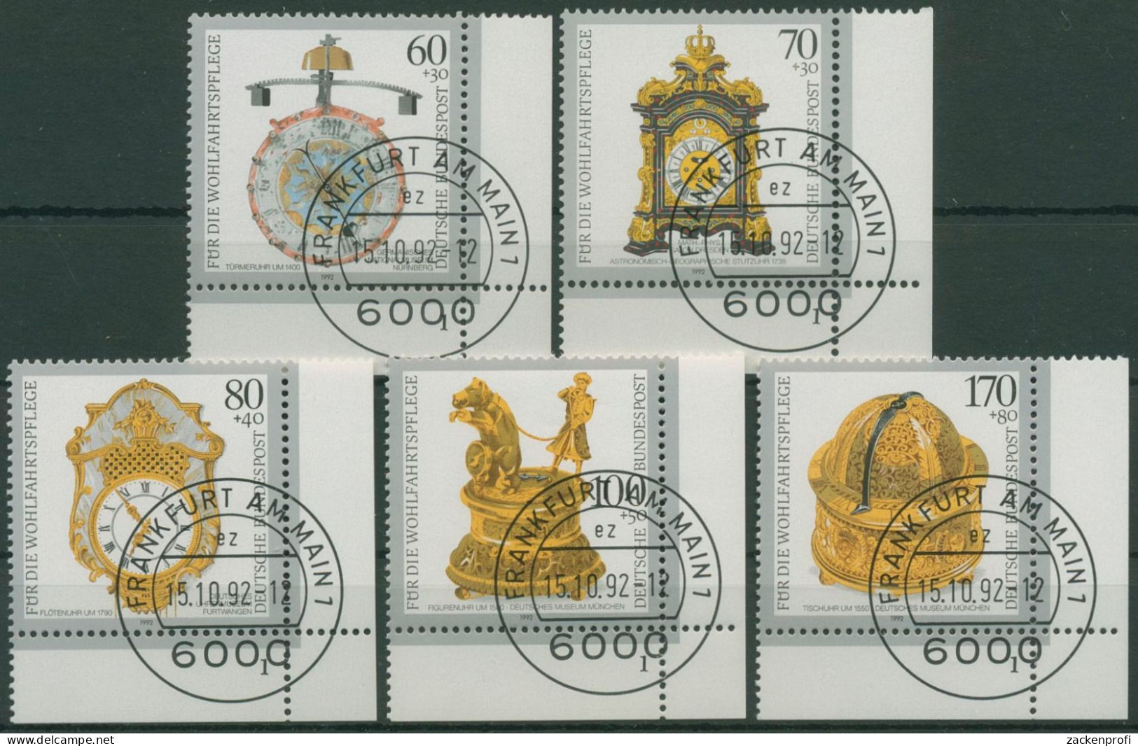 Bund 1992 Kostbare Alte Uhren Formnummer 1631/35 Ecke 4 FN 1 TOP-Stempel (E2052) - Used Stamps